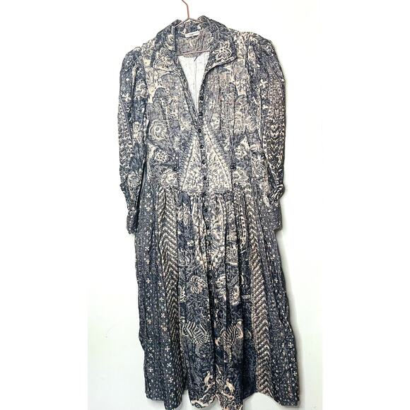 ULLA JOHNSON Lucinda Puff Sleeve Corduroy Button Collared Midi Dress Size 10 - Picture 3 of 14